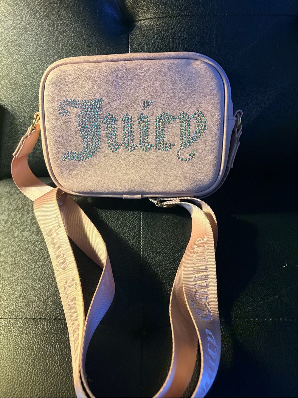 Juicy Couture Light Pink Crystal Logo Crossbody Bag